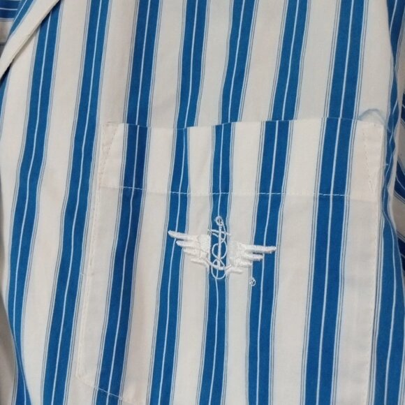 Dockers Women's Short Sleeve White With Blue Stripes Button Up Shirt Size Large - Picture 5 of 6